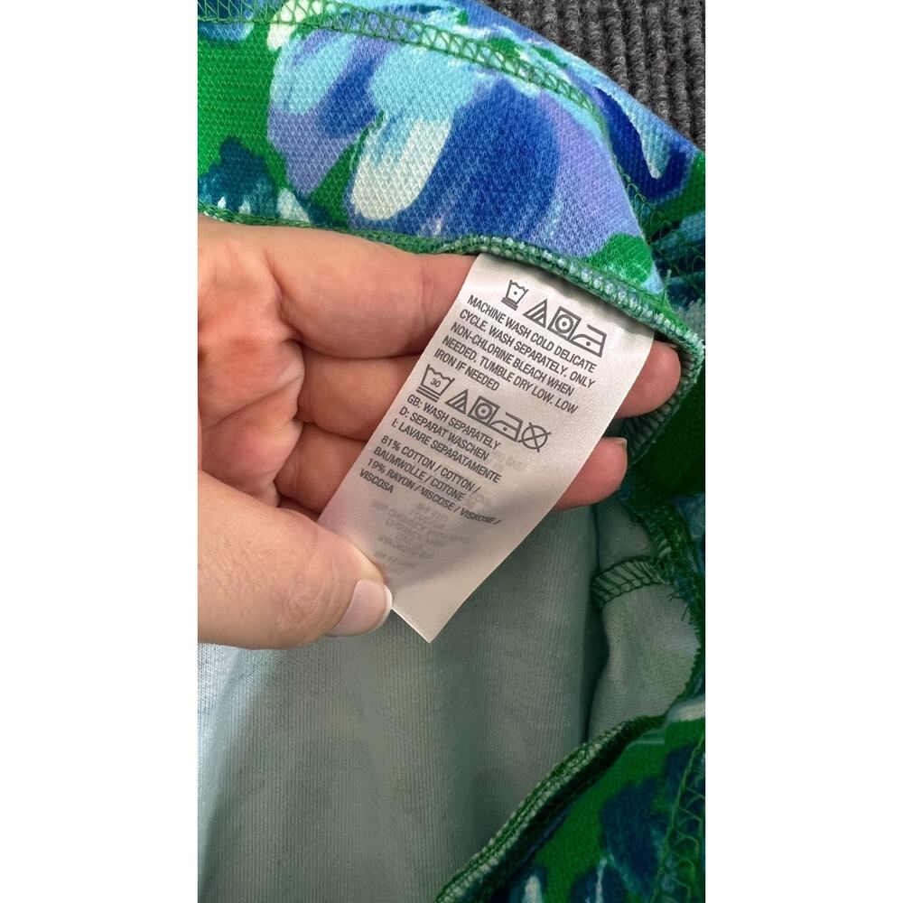 Belle Kim Gravel Capri Pants Womens 3X Tall Green Blue Floral Preppy Pockets - Picture 10 of 12